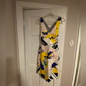 Karen Millen colorful,gorgeous a-line dress w/ sexy criss cross back